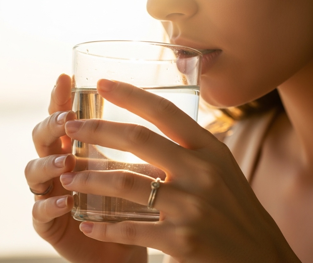 水を飲む女性