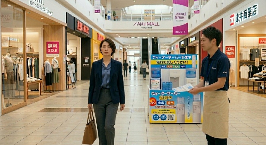 ウォーターサーバーの勧誘を無視する女性